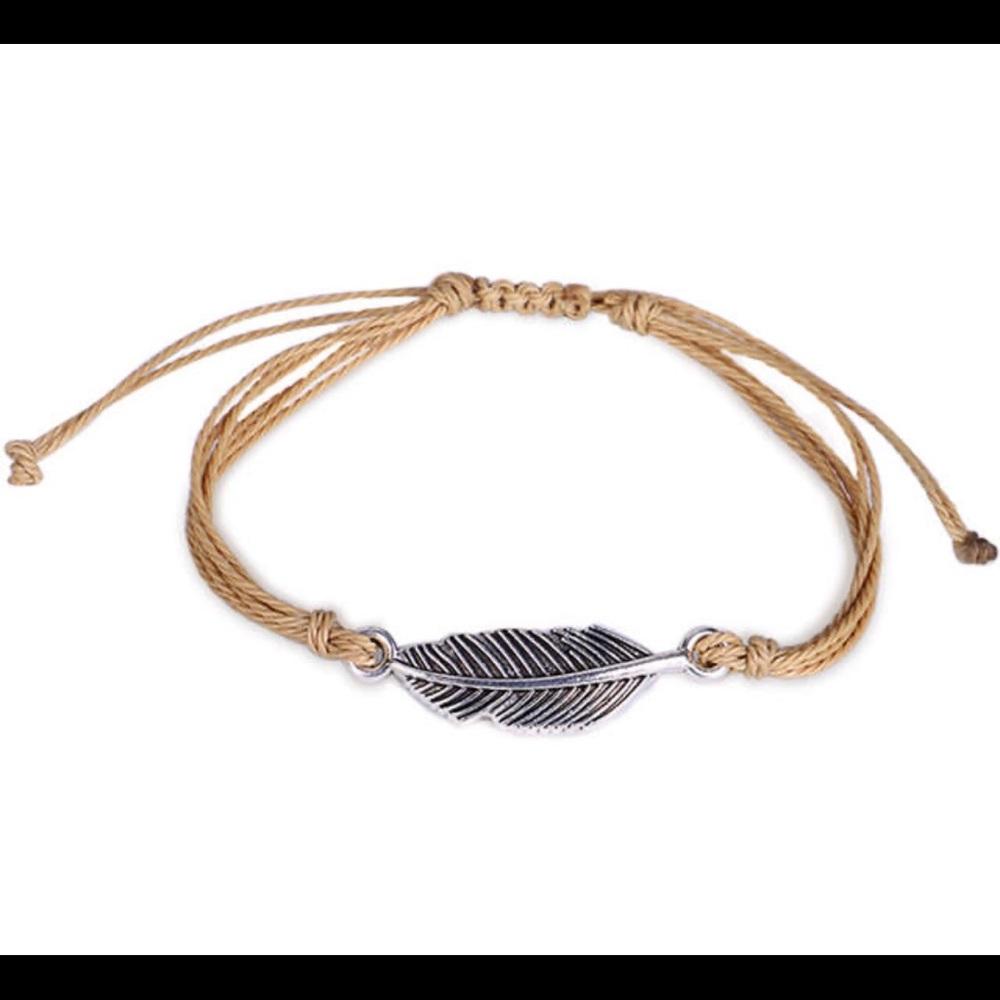 Boho feather wax string adjustable bracelet